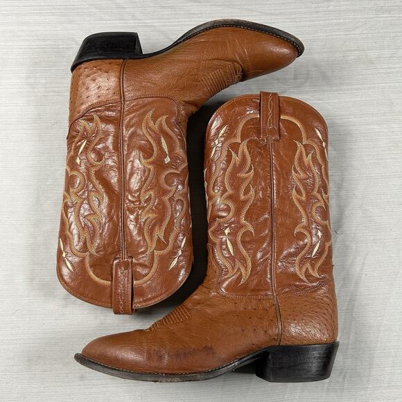 Tony Lama Smooth Quill Ostrich Cowboy Boots Mens Size 12 Western Brown Tan Shoes main image 11